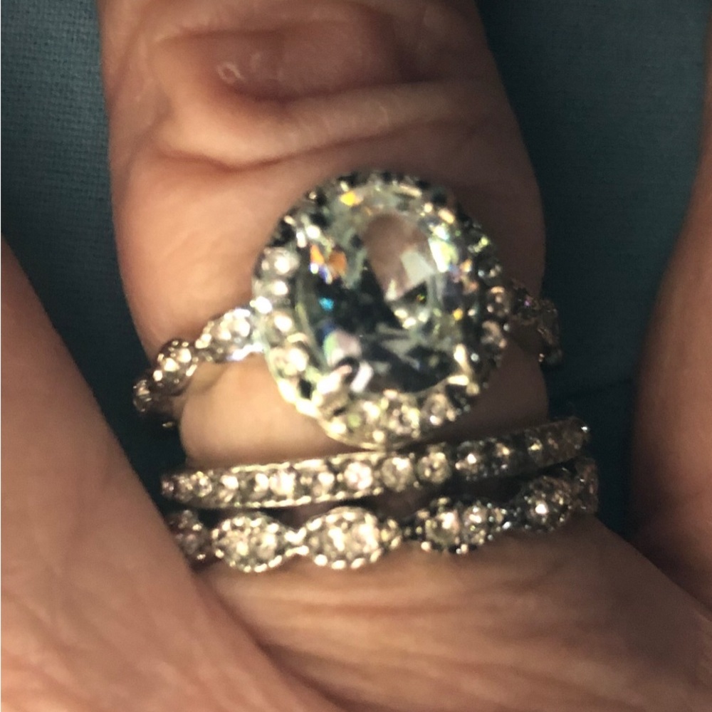 NWT Silver-Tone Clear Crystal Statement Ring Set